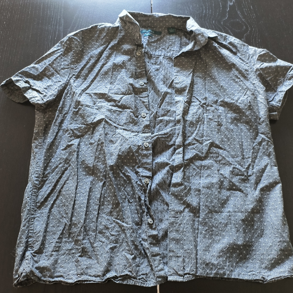 Perry Ellis Slim Shirt Button-Down Grey Short-Sleeve Mens Large
